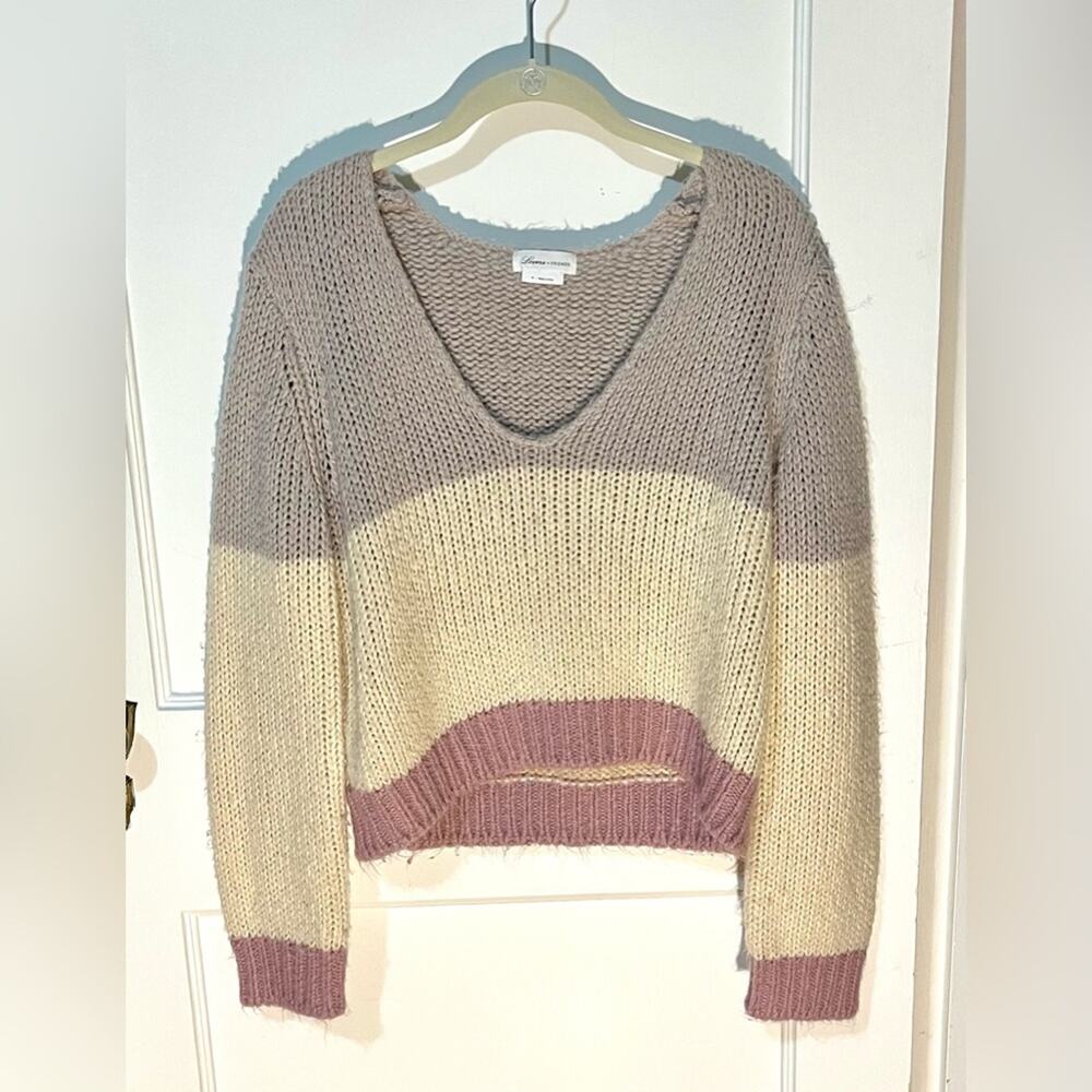 Lovers + Friends V-Neck Sweater in Cream and Pink